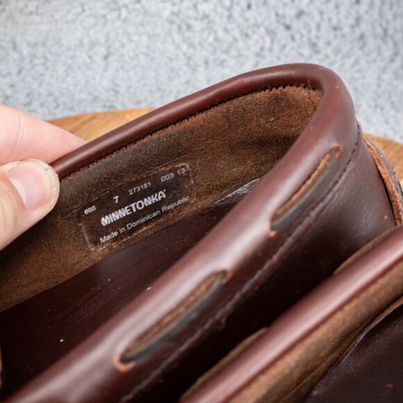 Minnetonka Moccasin Classic Driver Driving Moc Women Size 7 Brown Leather - Picture 4 of 9